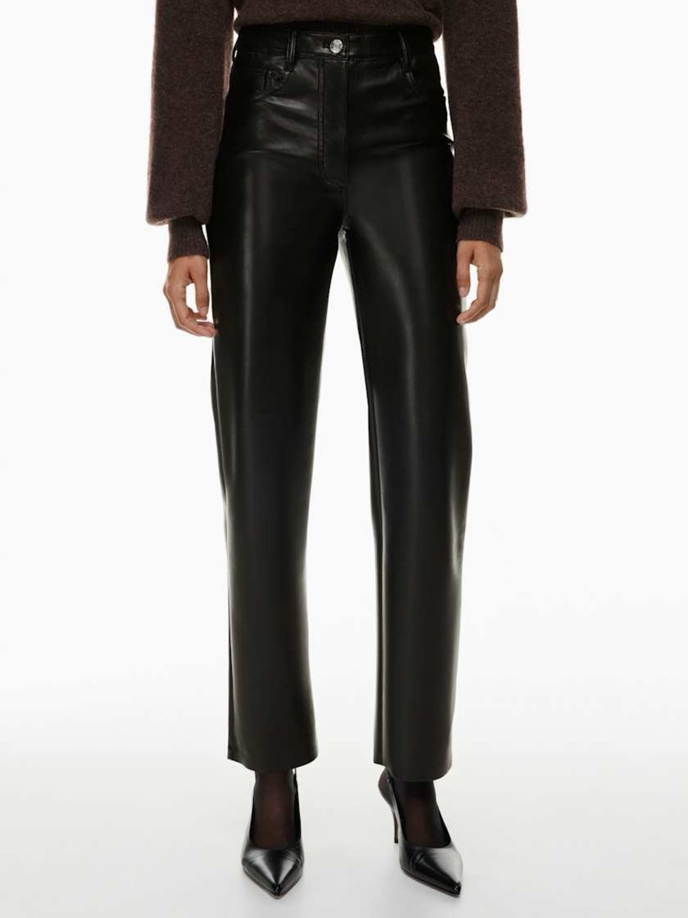 Aritzia Wilfred Melina Black Faux Leather Straight Leg Pants Y2K EUC Size 0